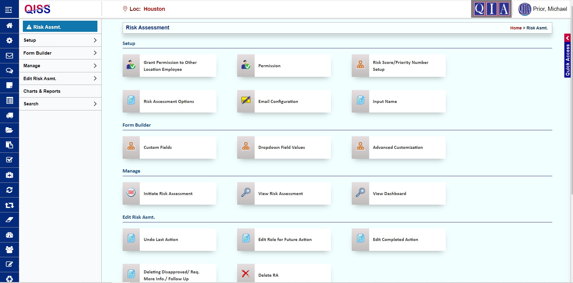 screenshot of QISS Quality Management System